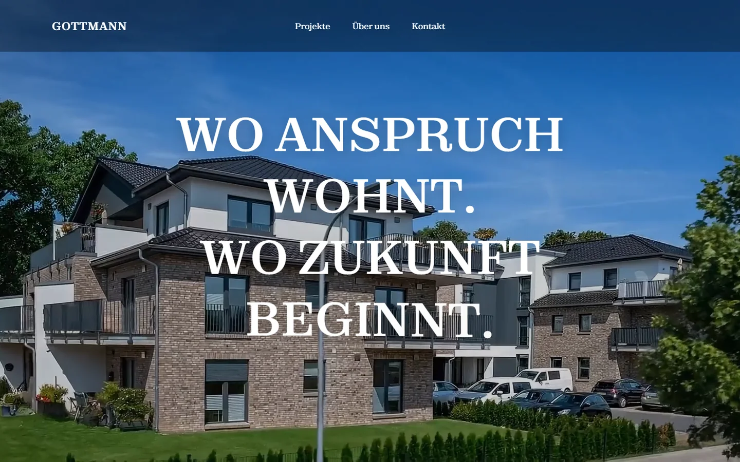 GOTTMANN-Website mit großflächiger Architekturaufnahme und weißer Typografie